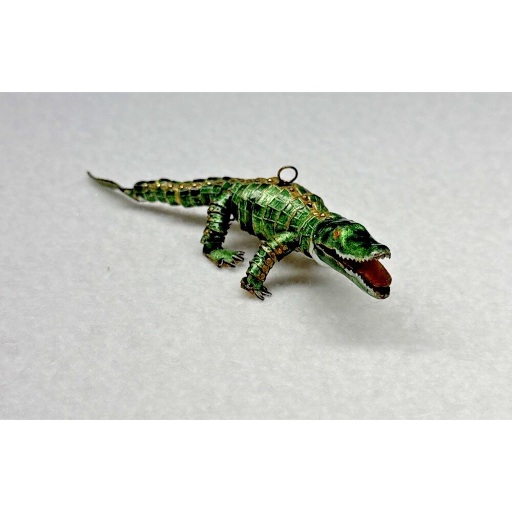 Articulated Alligator Ornament 7" Green Gold Metal Gator Reptile Figurine